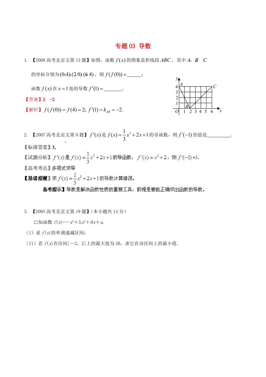 北京版高考數(shù)學(xué) 分項(xiàng)匯編 專題03 導(dǎo)數(shù)含解析文_第1頁