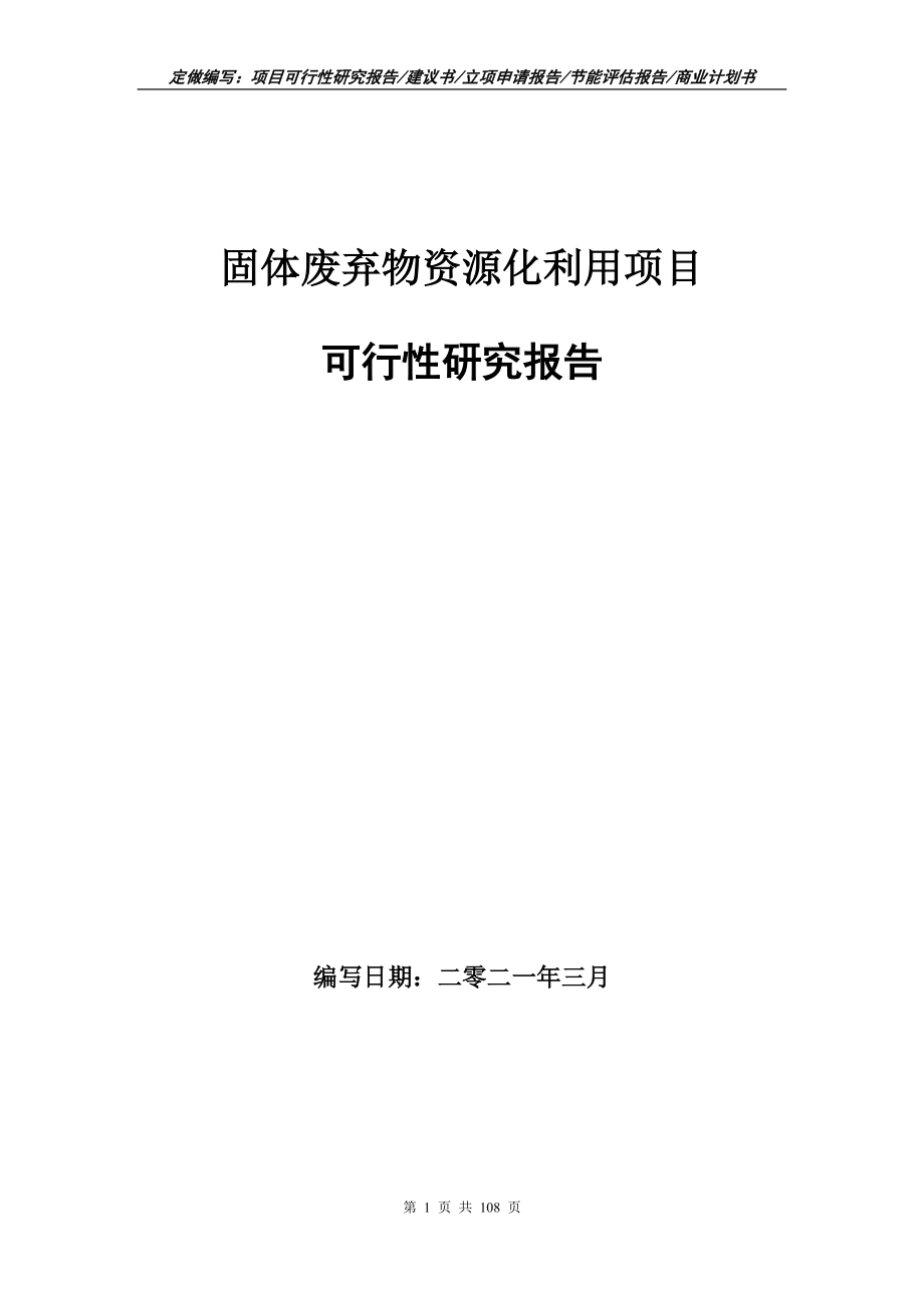 固体废弃物资源化利用项目可行性研究报告写作范本_第1页