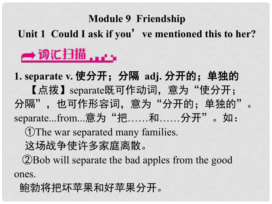 浙江省嘉興市秀洲區(qū)八年級(jí)英語下冊(cè) Module 9 Friendship Unit 1 Could I ask if you’ve mentioned this to her課件 （新版）外研版_第1頁