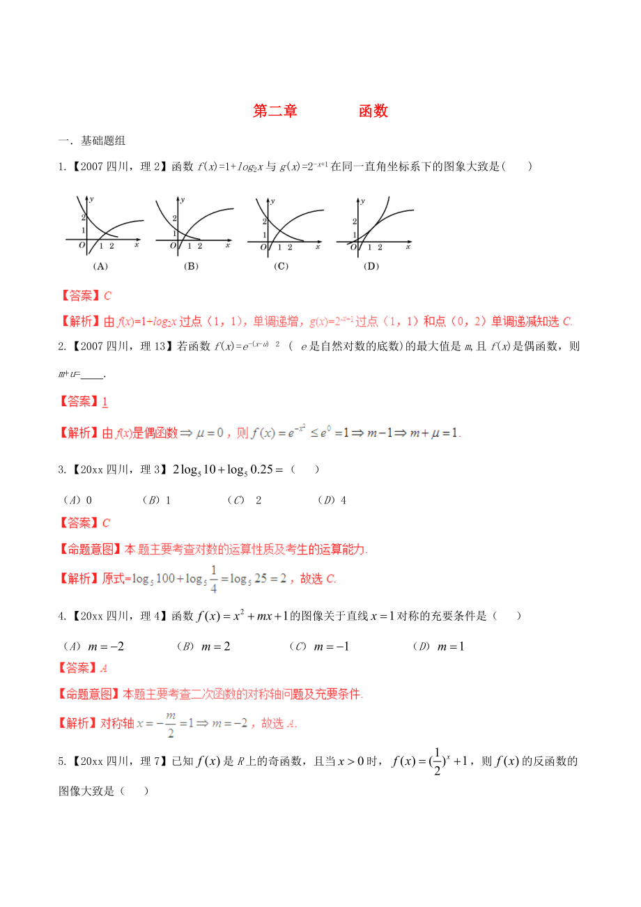 四川版高考數(shù)學(xué) 分項(xiàng)匯編 專題2 函數(shù)含解析理_第1頁