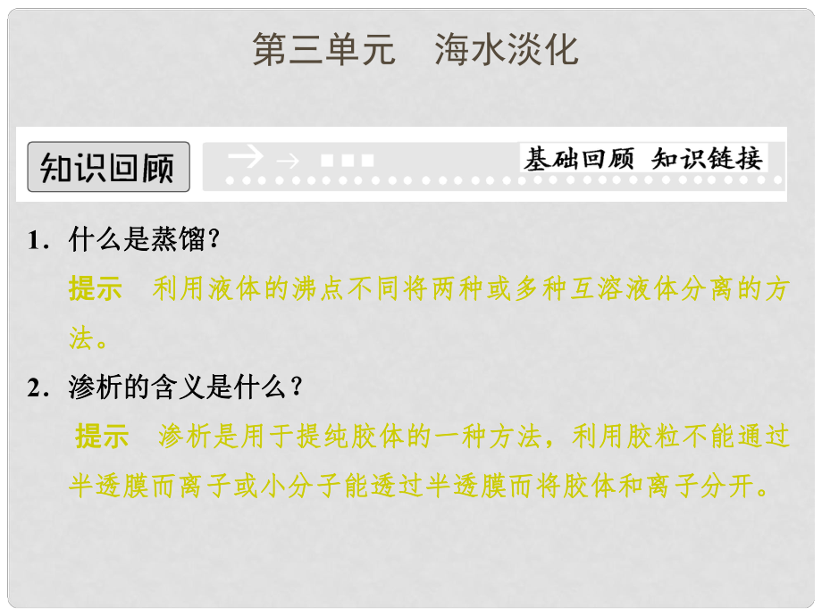 高中化学 专题一 多样化的水处理技术 1.3 海水淡化课件 苏教版选修2_第1页