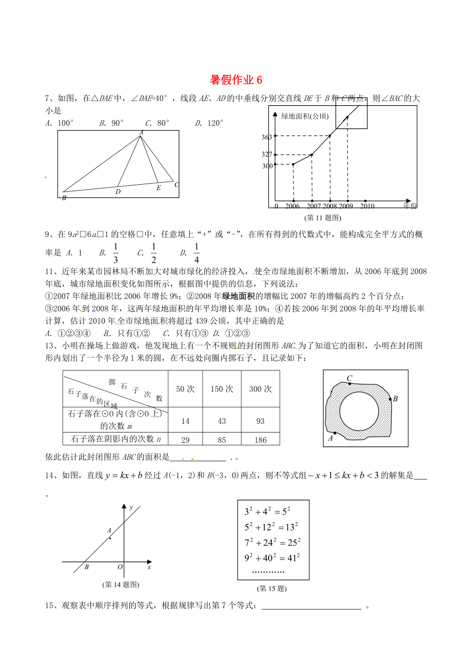 最新 江苏省扬州市人教版八年级数学暑假作业6_第1页