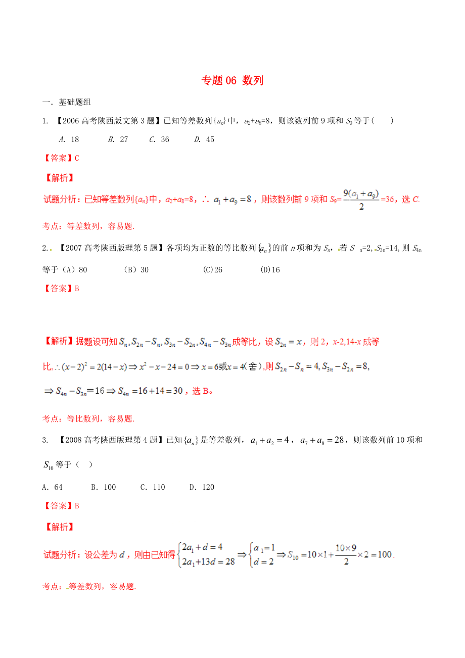陕西版高考数学 分项汇编 专题06 数列含解析理科_第1页