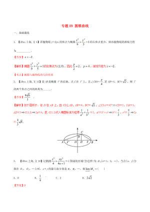 上海版高考數(shù)學 分項匯編 專題09 圓錐曲線含解析文