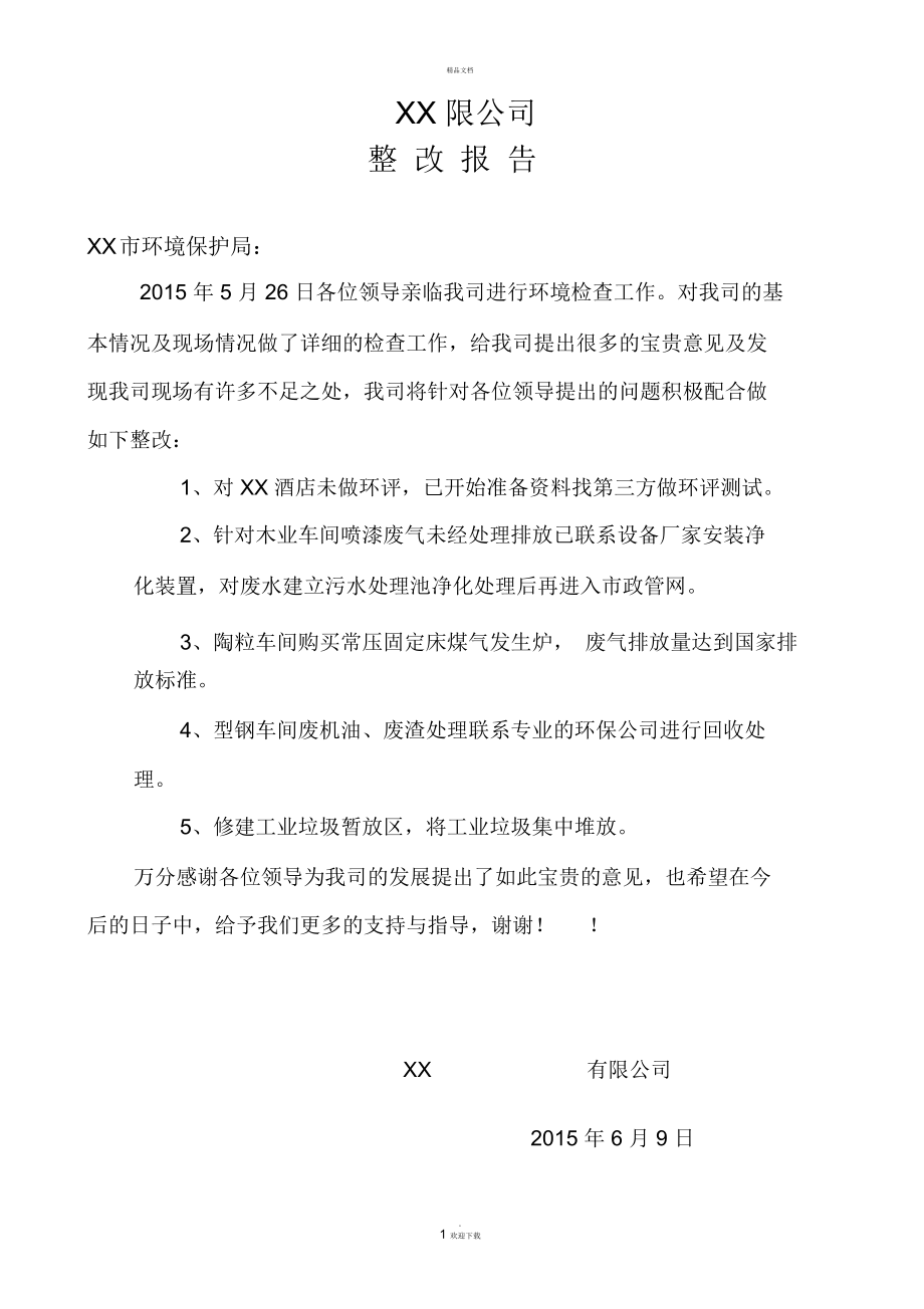 xx公司环保检查整改报告