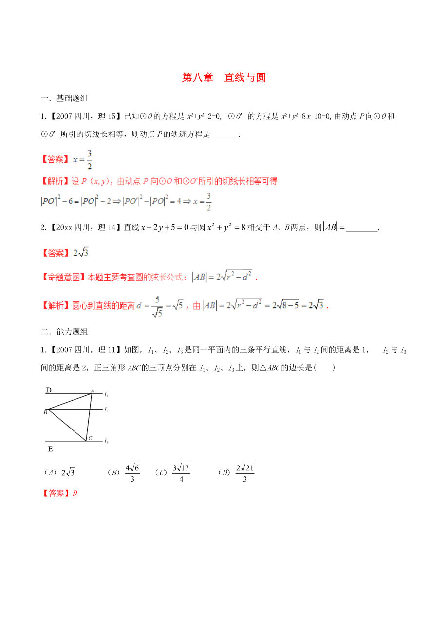 四川版高考數(shù)學 分項匯編 專題8 直線與圓含解析理_第1頁