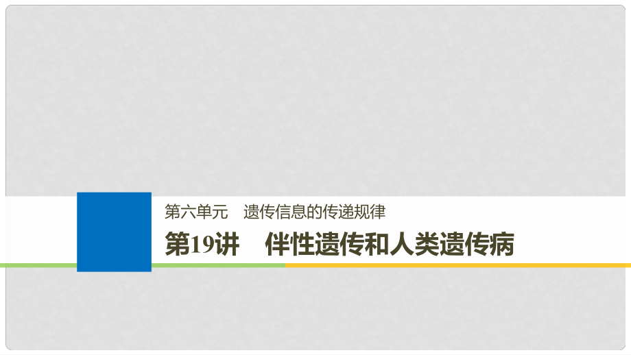 生物高考大一輪復習 第六單元 遺傳信息的傳遞規(guī)律 第六單元 第19講 伴性遺傳和人類遺傳病課件 北師大版_第1頁