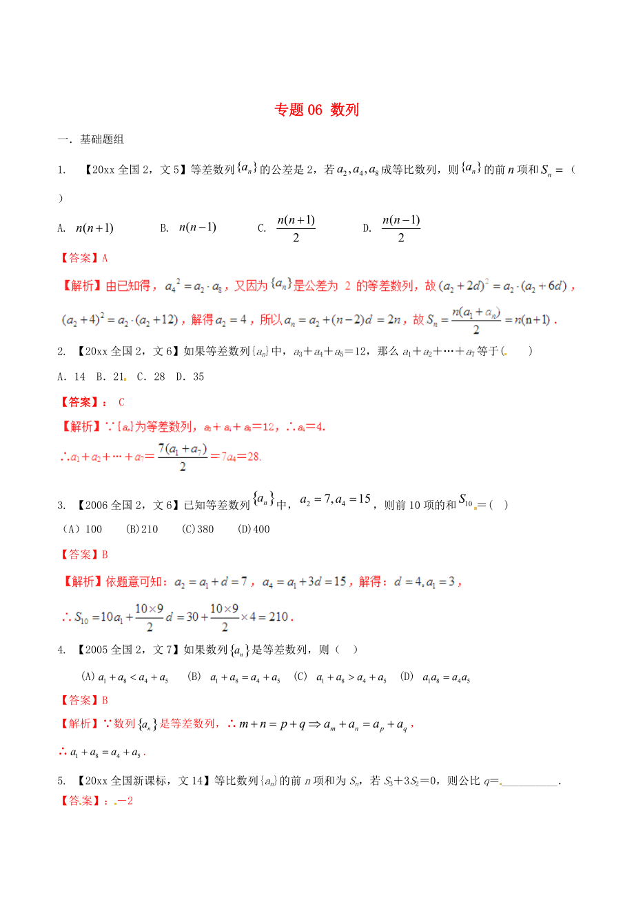 新課標Ⅱ版高考數(shù)學 分項匯編 專題06 數(shù)列含解析文科_第1頁