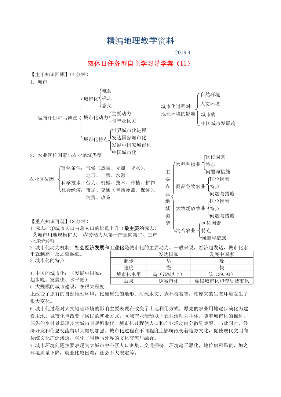 精編江蘇省海門市包場高級中學(xué)高一地理 雙休日任務(wù)型自主學(xué)習(xí)導(dǎo)學(xué)案11_第1頁