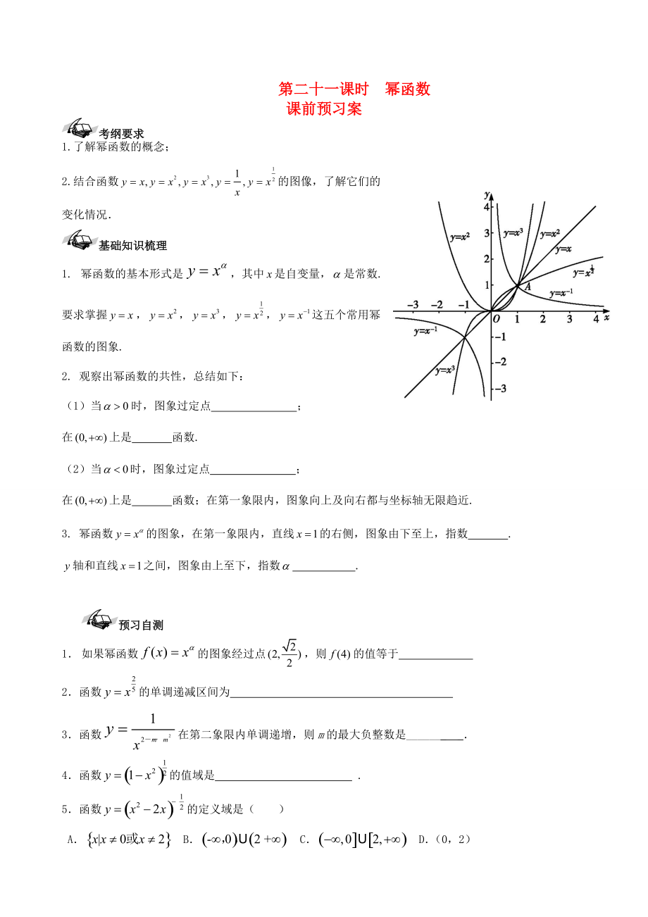 新課標(biāo)高三數(shù)學(xué) 一輪復(fù)習(xí) 第2篇 冪函數(shù)學(xué) 案 理_第1頁