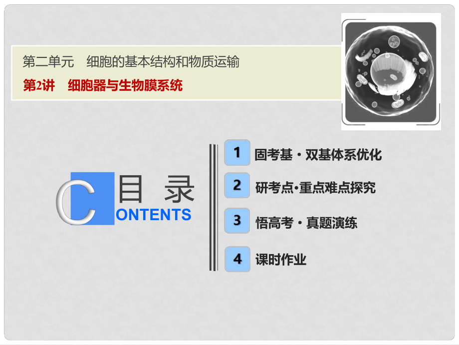 高考生物一輪復(fù)習(xí) 第二單元 細(xì)胞的基本結(jié)構(gòu)和物質(zhì)運輸 第2講 細(xì)胞器與生物膜系統(tǒng)課件 新人教版_第1頁