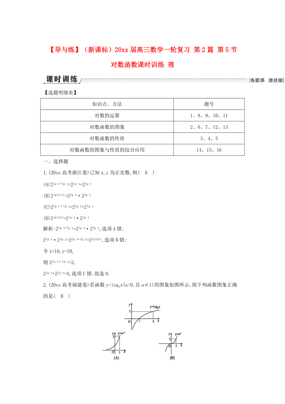 新課標(biāo)高三數(shù)學(xué) 一輪復(fù)習(xí) 第2篇 第5節(jié) 對(duì)數(shù)函數(shù)課時(shí)訓(xùn)練 理_第1頁(yè)