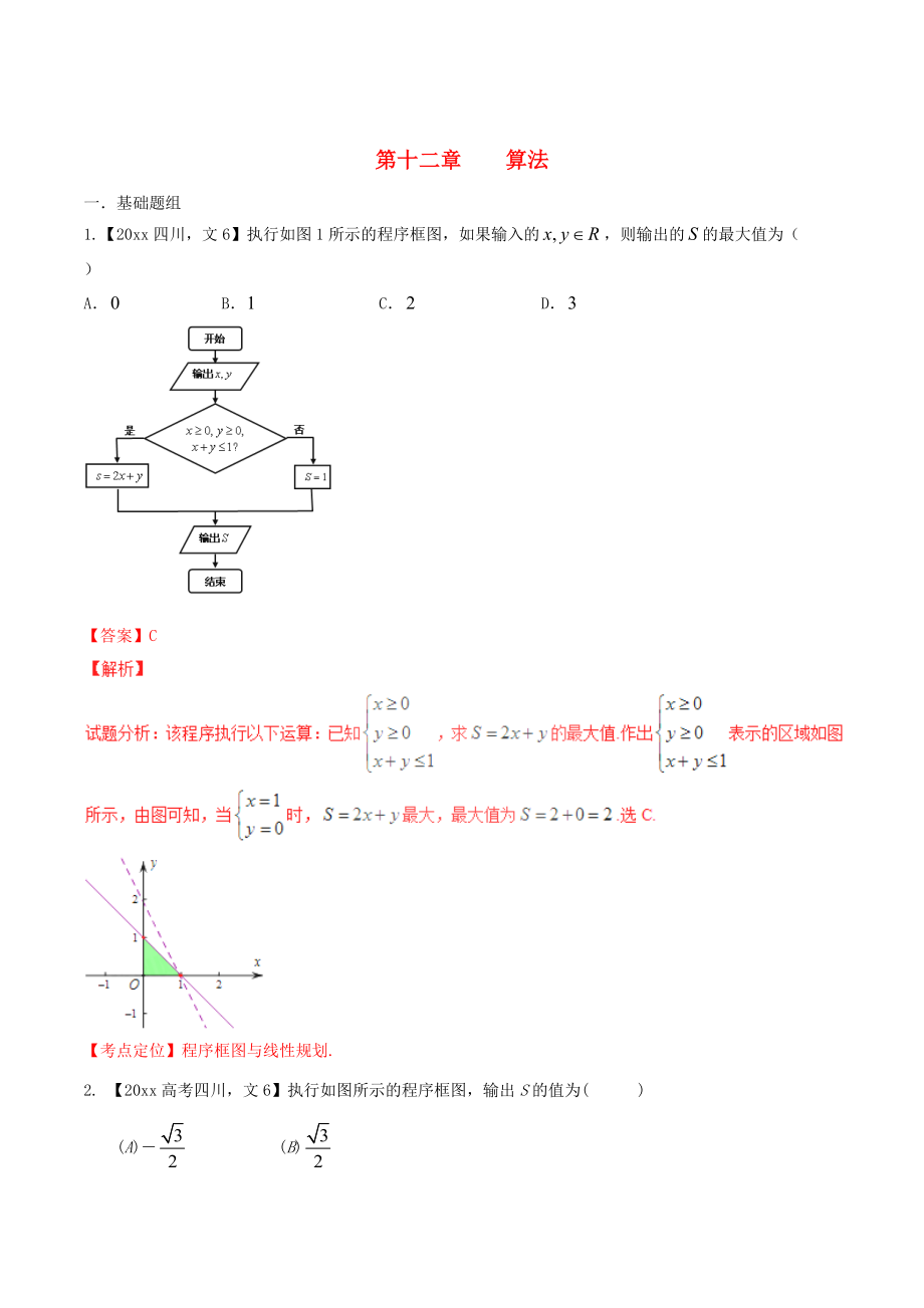 四川版高考數(shù)學(xué) 分項匯編 專題12 算法含解析文_第1頁