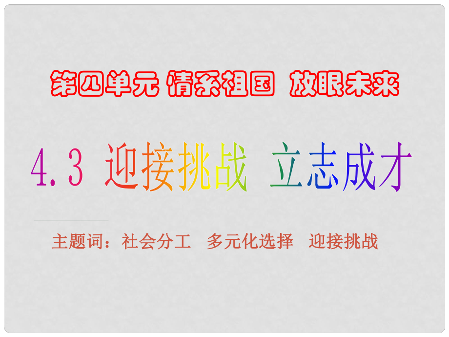 九年級政治全冊 第四單元 情系中華 放眼未來4.3 迎接挑戰(zhàn) 立志成才課件 粵教版_第1頁