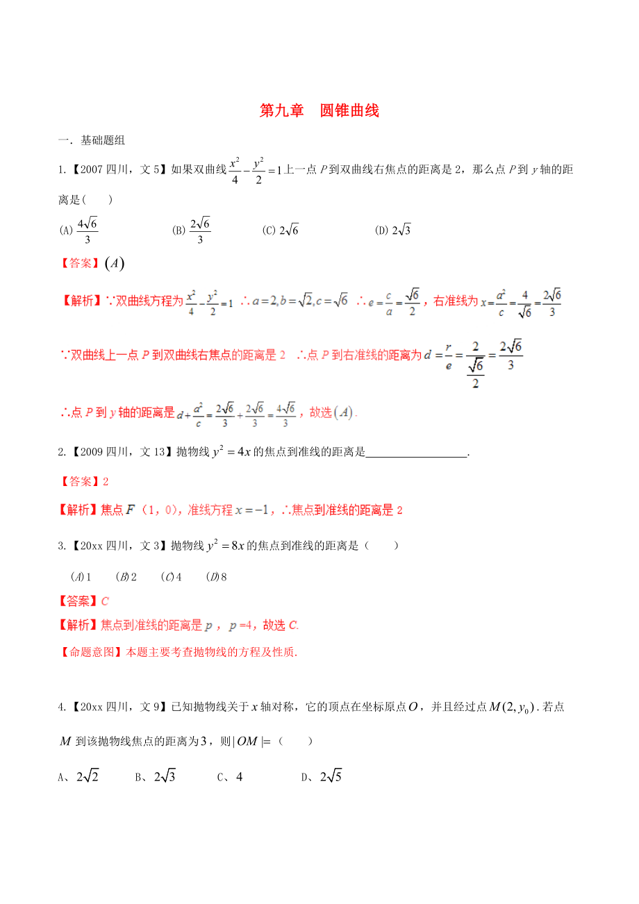 四川版高考數(shù)學 分項匯編 專題9 圓錐曲線含解析文_第1頁