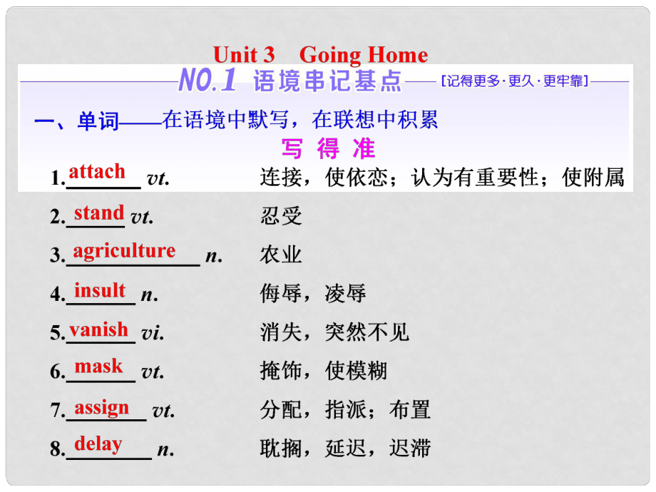 高考英语一轮复习 Unit 3 Going Home课件 重庆大学版选修8_第1页