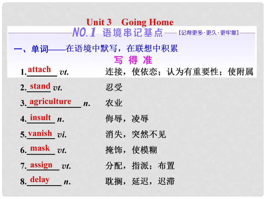 高考英語一輪復習 Unit 3 Going Home課件 重慶大學版選修8_第1頁