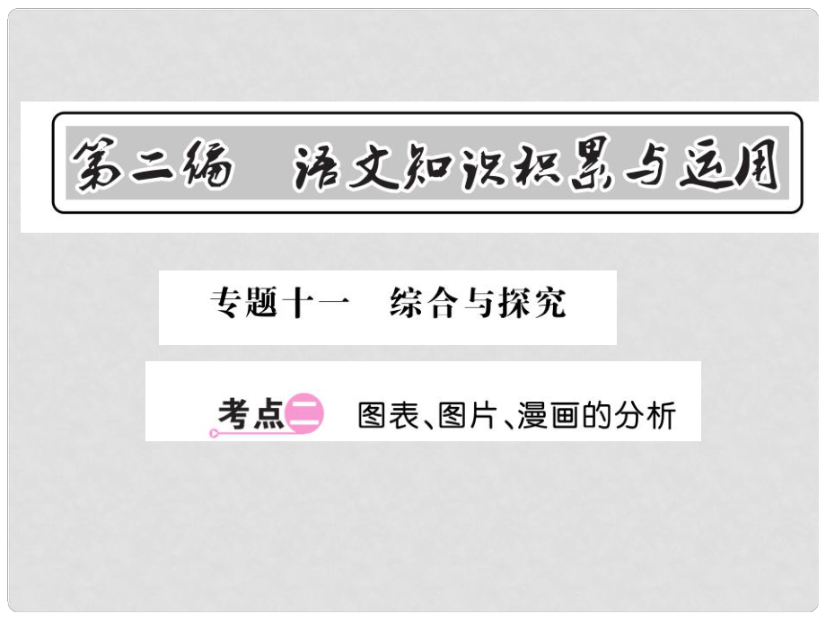 中考語文總復(fù)習(xí) 第2編 語文知識積累與運用 專題十一 綜合與探究 考點二 圖標(biāo) 圖片 漫畫的分析課件 語文版_第1頁