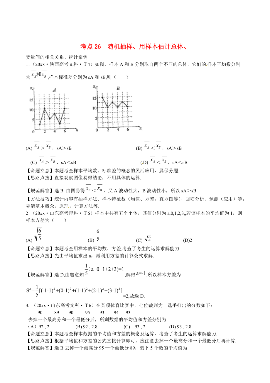 新課標高考數(shù)學 考點專練26隨機抽樣、用樣本估計總體_第1頁