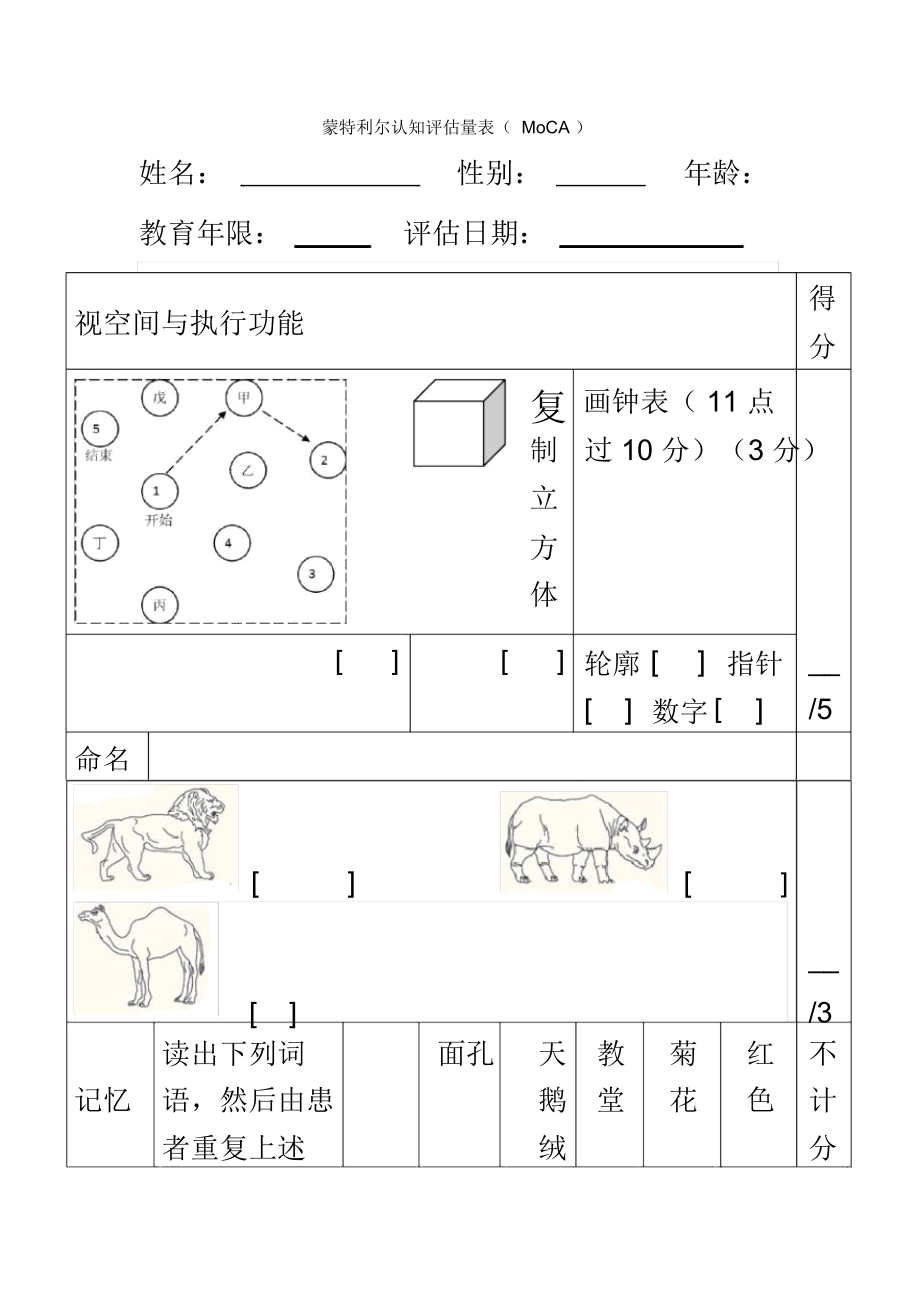 蒙特利尔认知评估量表moca