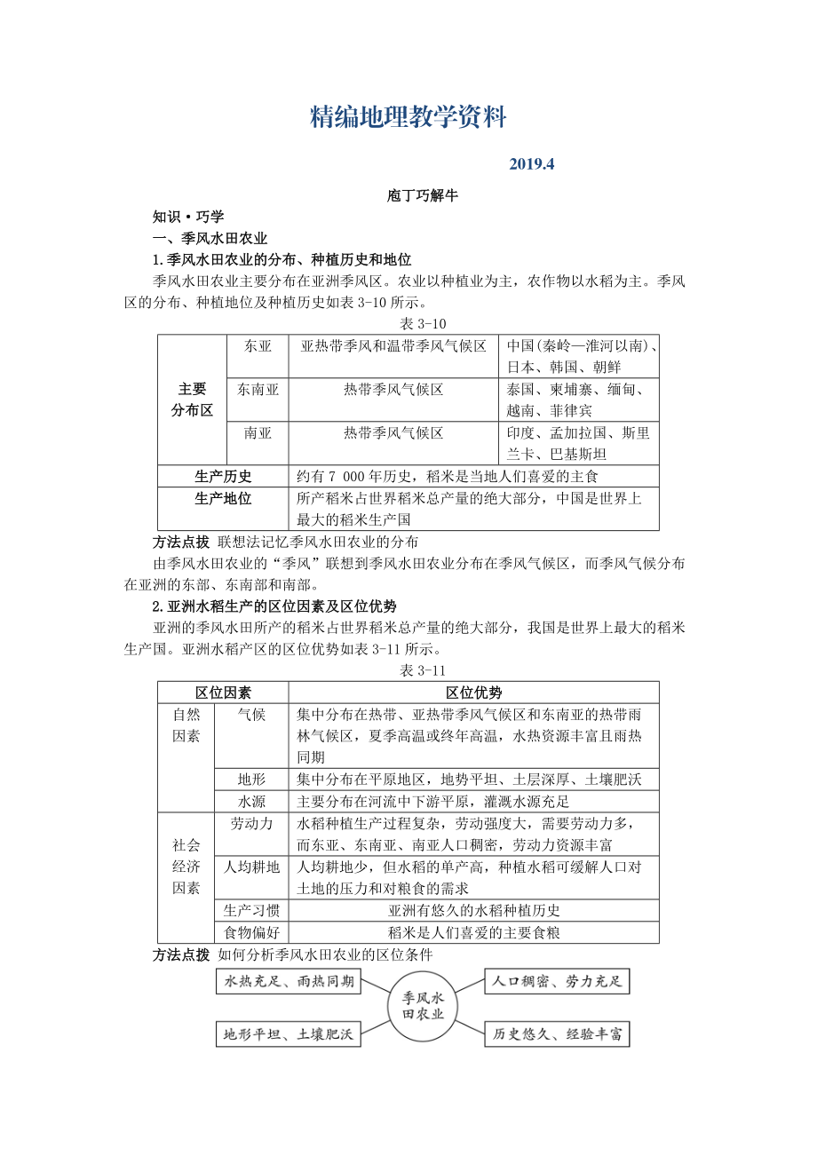 精編地理人教版必修2教材梳理 第三章第二節(jié) 以種植業(yè)為主的農(nóng)業(yè)地域類型 Word版含解析_第1頁