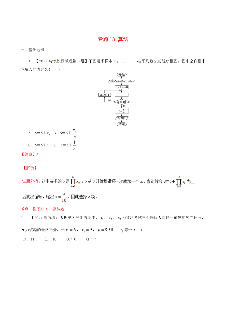 陜西版高考數(shù)學(xué) 分項(xiàng)匯編 專(zhuān)題13 算法含解析理科_第1頁(yè)