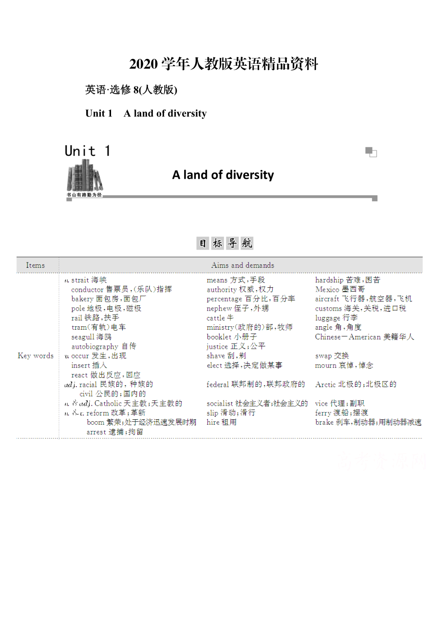 2020人教版高中英語選修八練習(xí)：unit 1 第1學(xué)時(shí) reading and comprehension含答案_第1頁