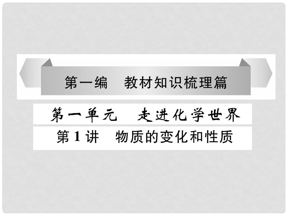 中考化学复习 第1编 教材知识梳理篇 第1单元 走进化学世界 第1讲 物质的变化和性质（精练）课件_第1页