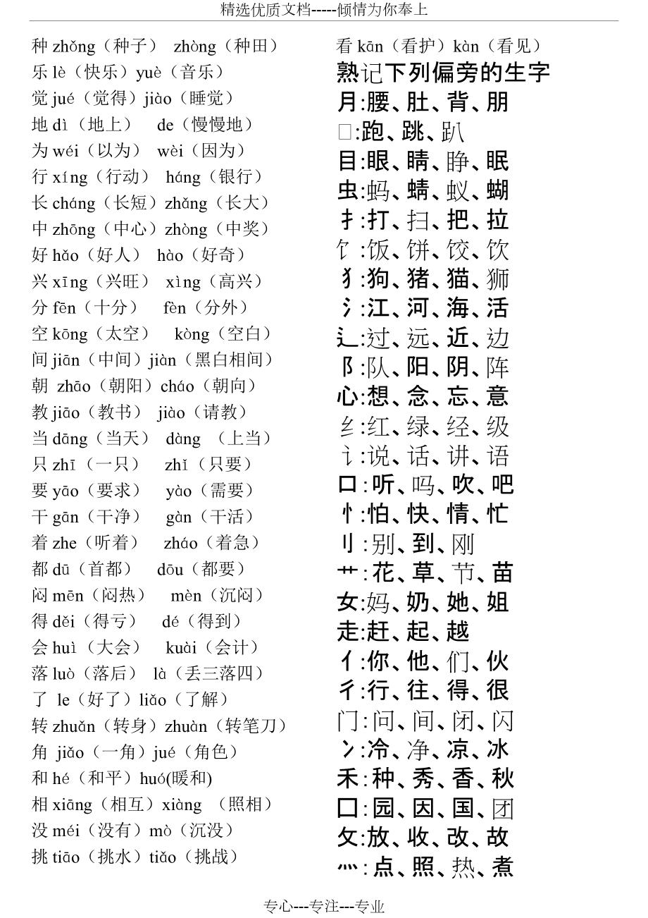 部编小学语文二年级下册多音字近反意词(共2页)_第1页