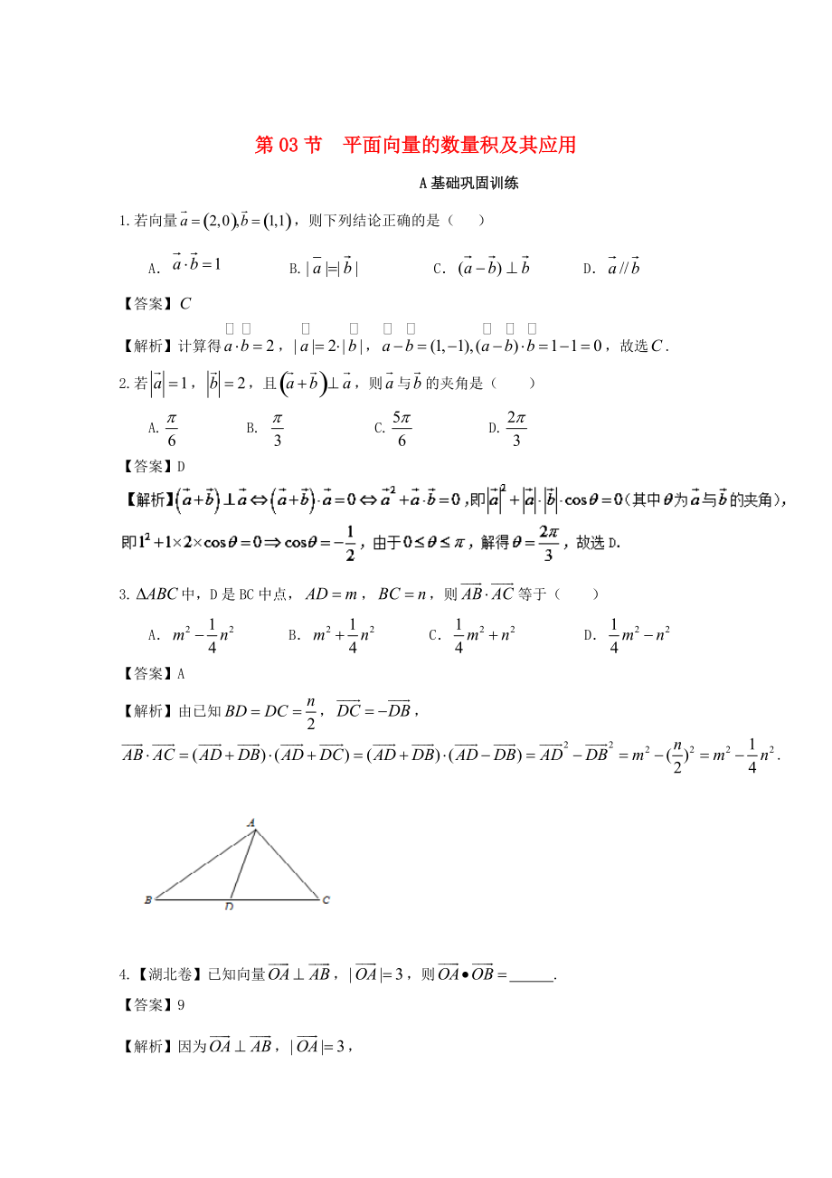 浙江版高考數(shù)學(xué) 一輪復(fù)習(xí)(講練測)： 專題5.3 平面向量的數(shù)量積及其應(yīng)用練_第1頁