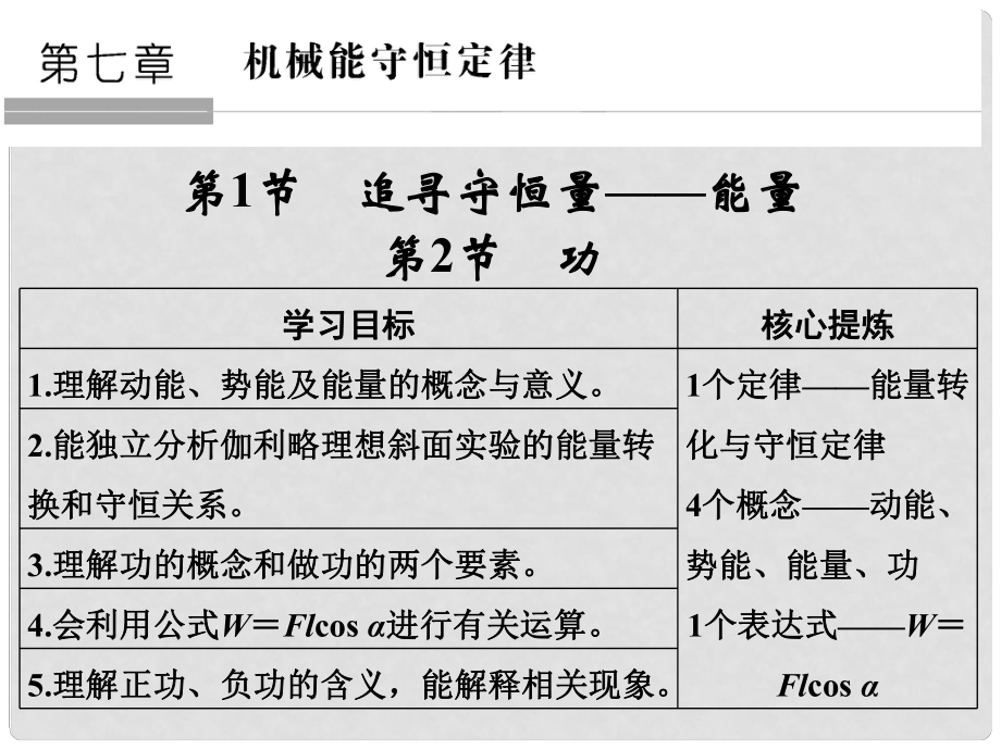 高中物理 第7章 機(jī)械能守恒定律 第1節(jié) 追尋守恒量——能量 第2節(jié) 功課件 新人教版必修2_第1頁(yè)