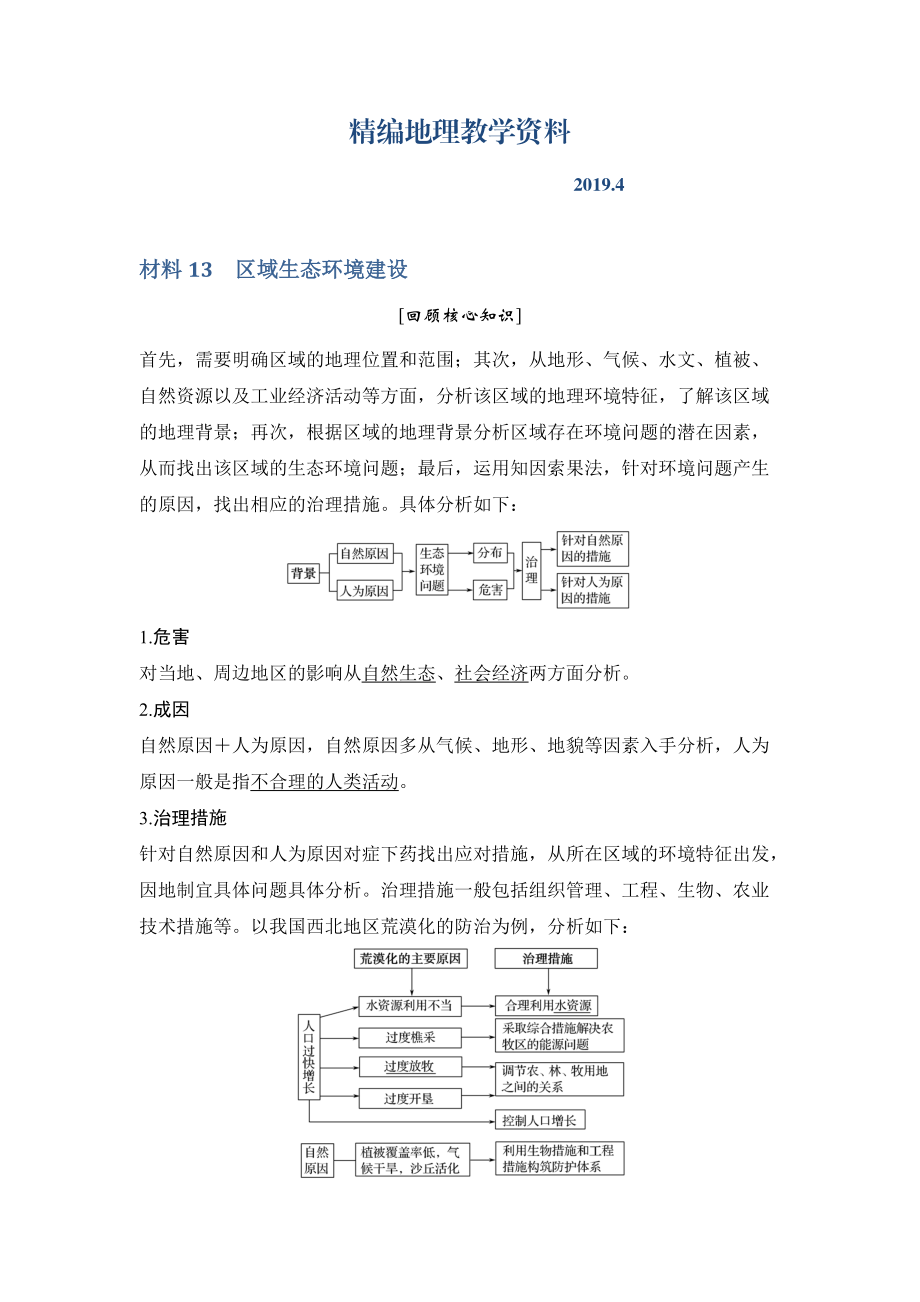 精編地理創(chuàng)新設(shè)計二輪專題復(fù)習(xí)全國通用文檔：第四部分 考前靜悟材料 材料13 Word版含答案_第1頁