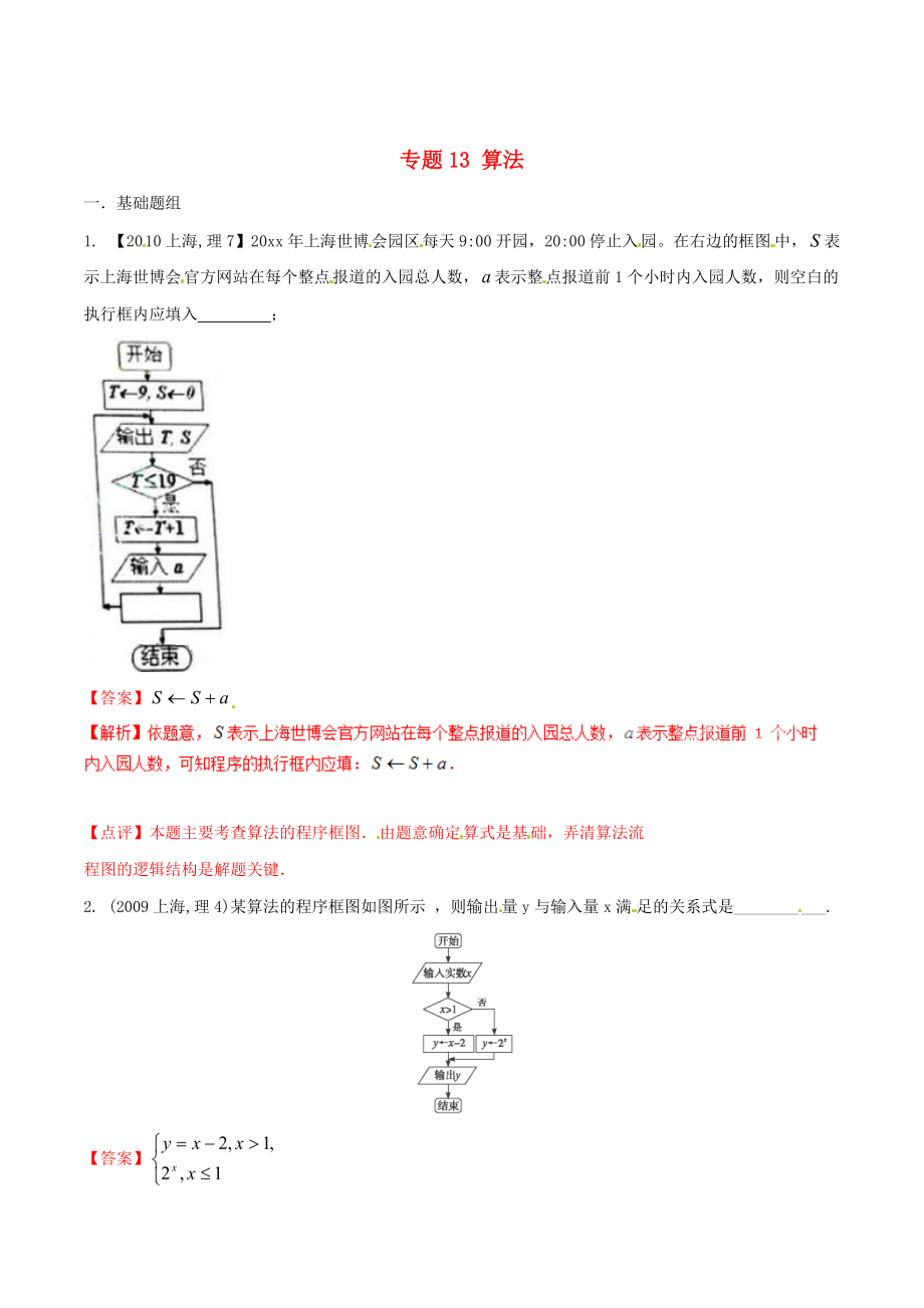 上海版高考數(shù)學 分項匯編 專題13 算法含解析理_第1頁