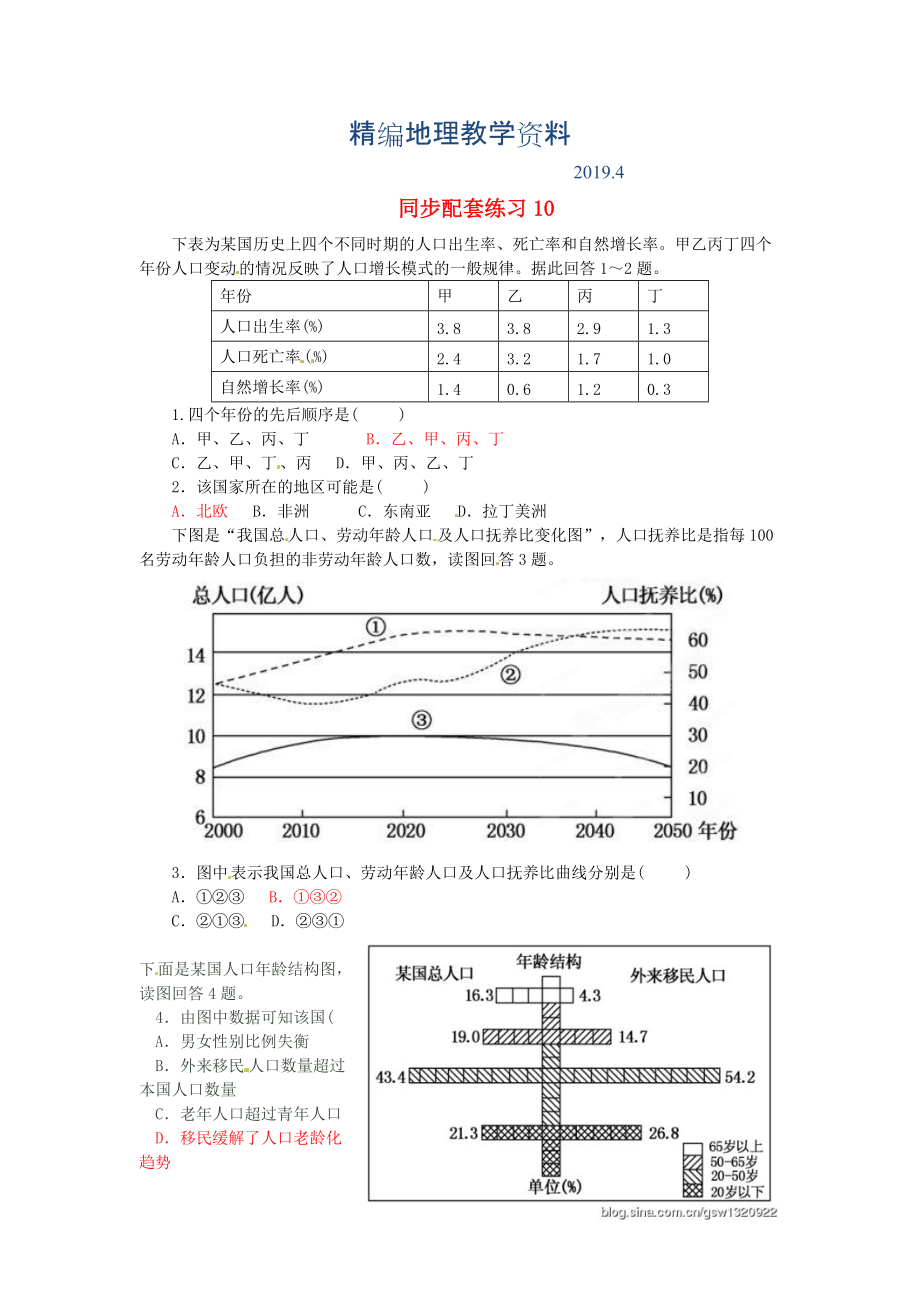 精编山东省冠县武训高级中学高考地理二轮复习 同步配套练习10_第1页