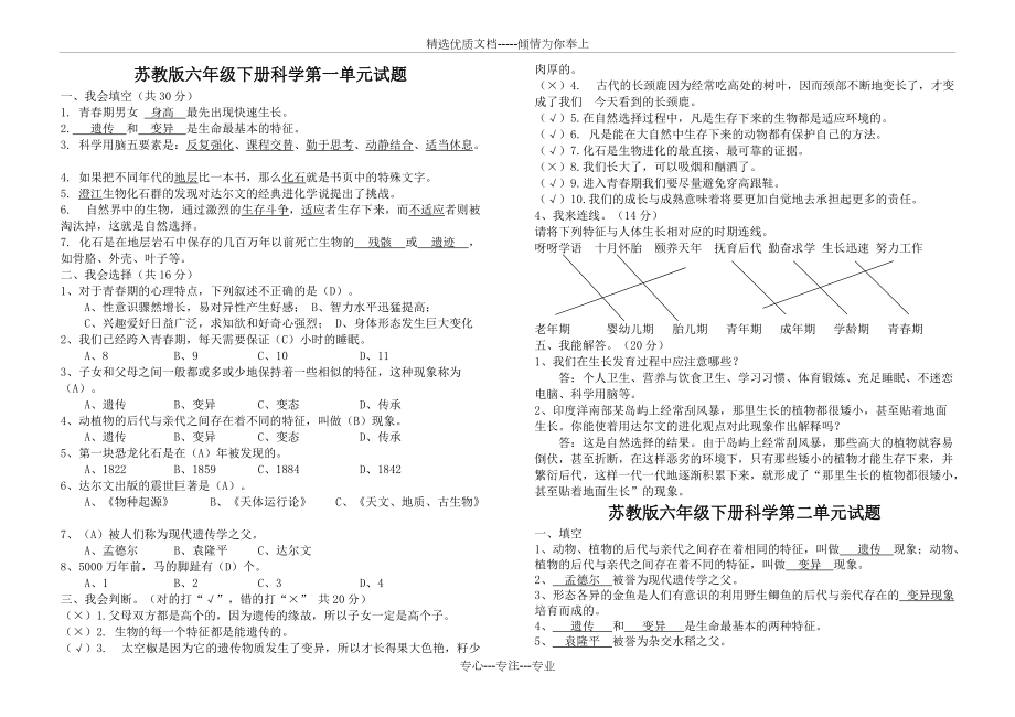 苏教版六年级下科学总复习及试卷(共4页)_第1页