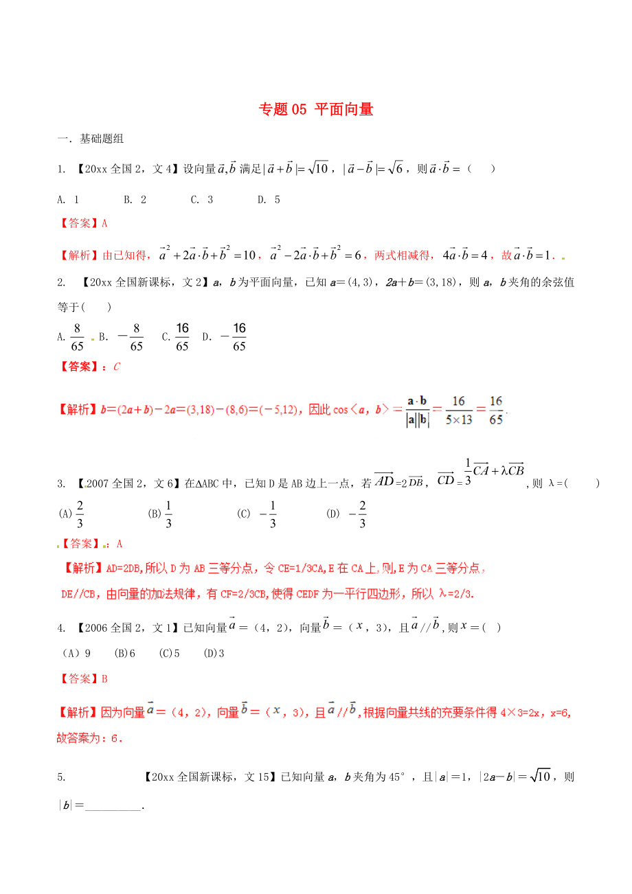 新課標(biāo)Ⅱ版高考數(shù)學(xué) 分項(xiàng)匯編 專題05 平面向量含解析文科_第1頁(yè)