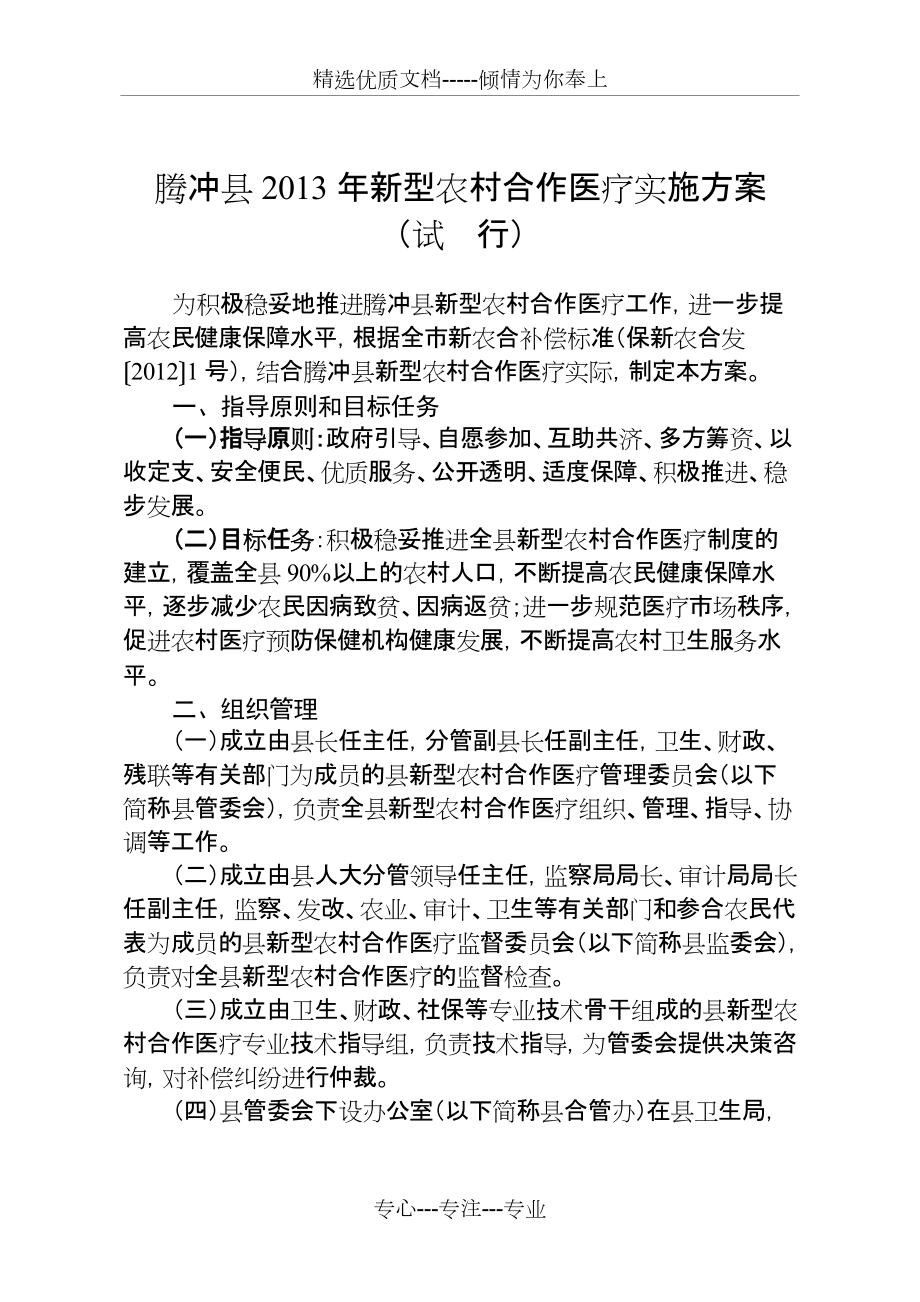 腾冲县2013年新型农村合作医疗实施方案(共17页)_第1页