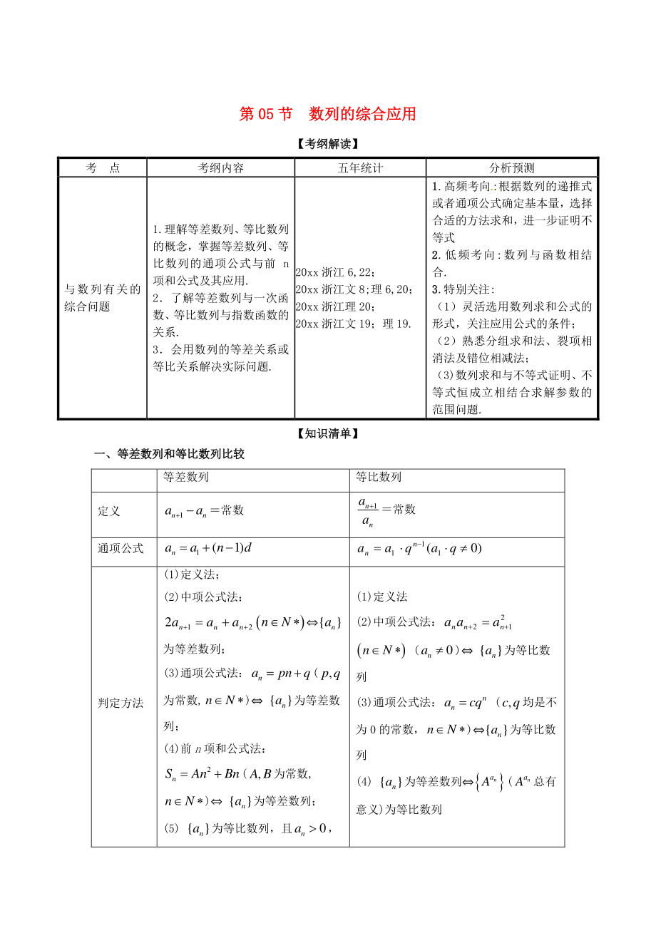 浙江版高考數(shù)學(xué) 一輪復(fù)習(xí)(講練測)： 專題6.5 數(shù)列的綜合應(yīng)用講_第1頁