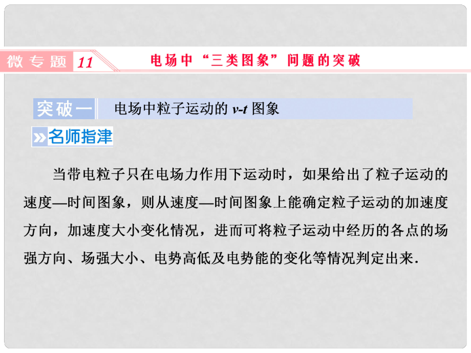 高考物理一輪復(fù)習(xí) 微專題11 電場(chǎng)中“三類圖象”問(wèn)題的突破課件 新人教版_第1頁(yè)