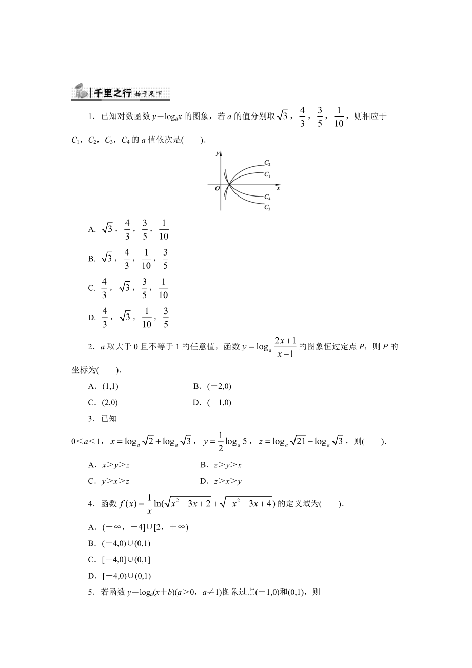 精校版高中人教B版數(shù)學(xué)必修1同步練習(xí)－3.2.2　對數(shù)函數(shù) Word版含答案_第1頁