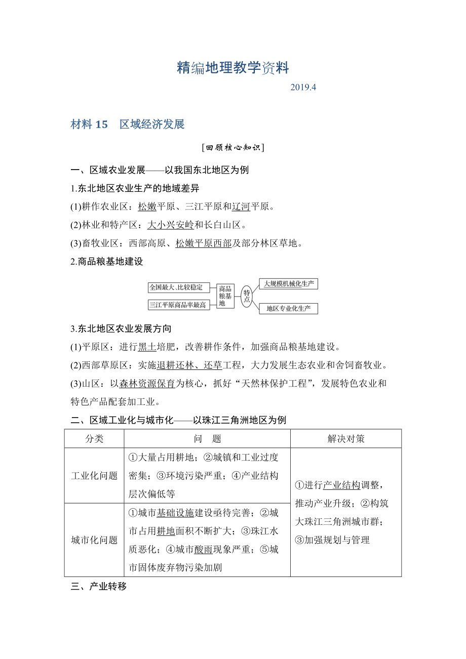 精編地理創(chuàng)新設計二輪專題復習全國通用文檔：第四部分 考前靜悟材料 材料15 Word版含答案_第1頁