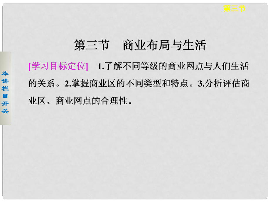 高中地理 第四章 城乡建设与生活环境 4.3 商业布局与生活课件 中图版选修4_第1页