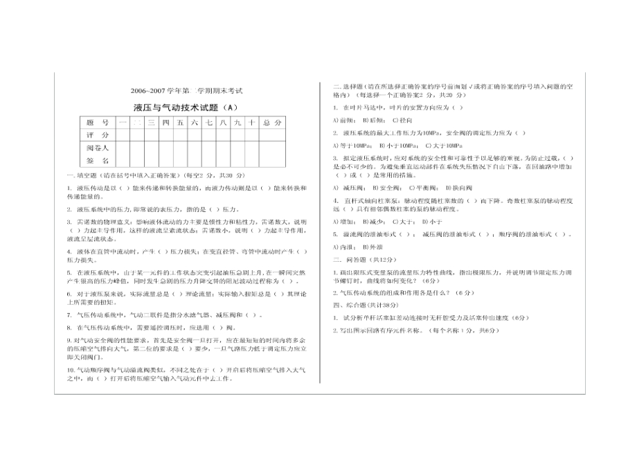 液壓與氣動技術試題答案_第1頁