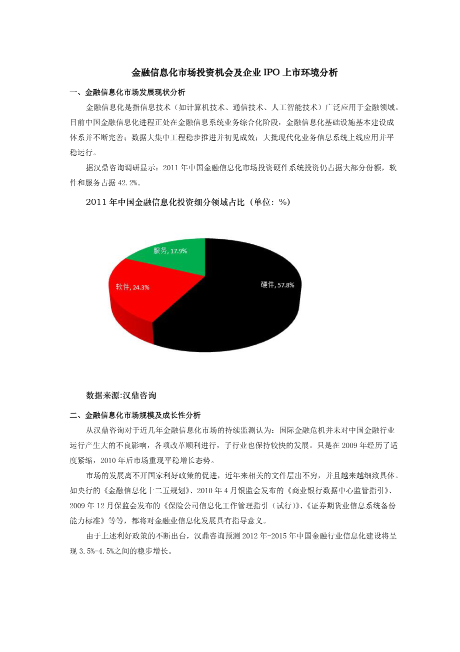 汉鼎咨询研究成果：金融信息化市场投资机会及企业IPO上市环境分析_第1页