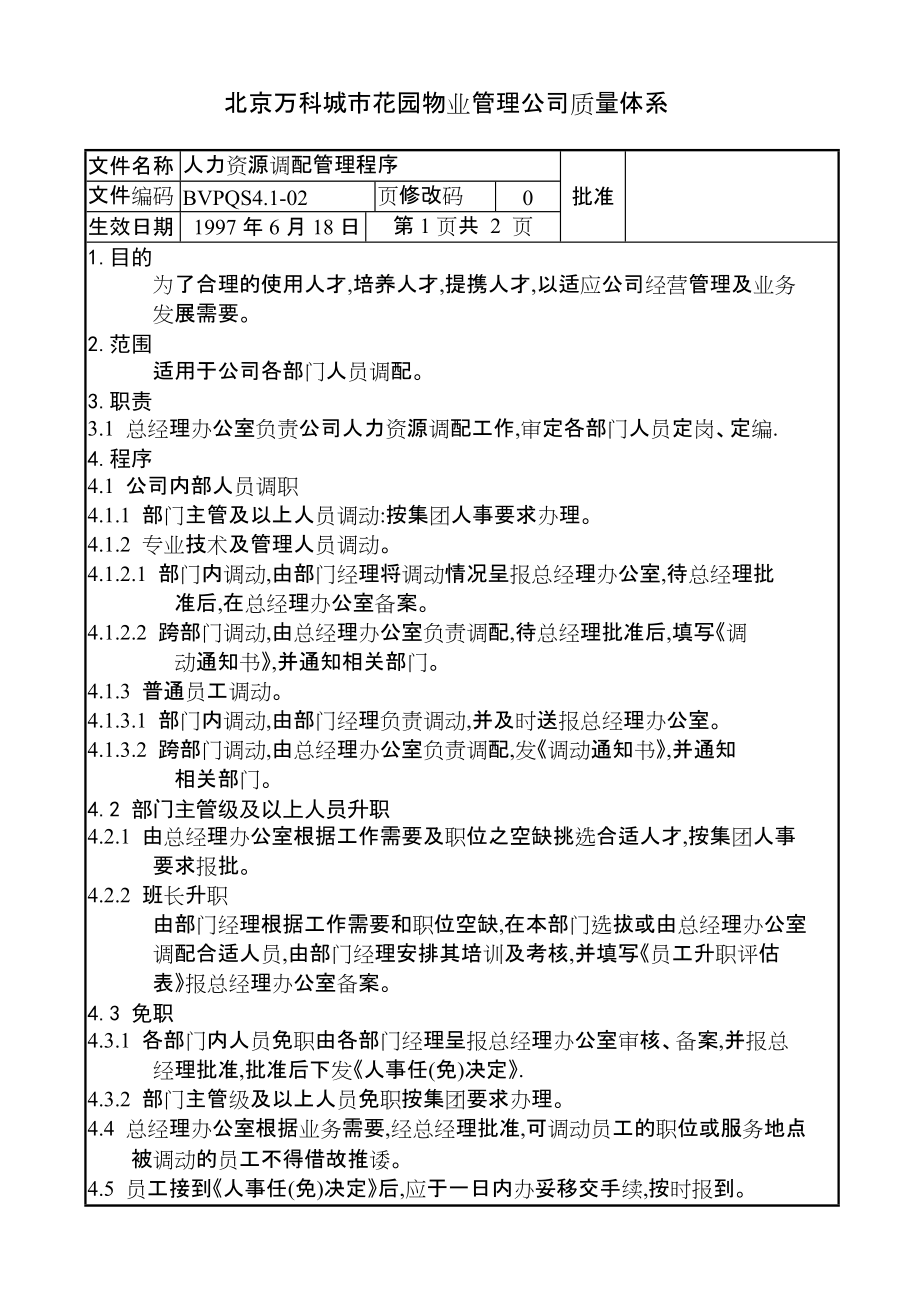 北京万科人力资源调配管理程序_第1页