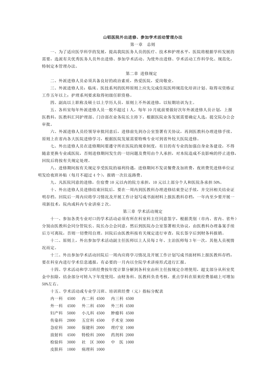 医院外出进修、参加学术活动管理办法_第1页