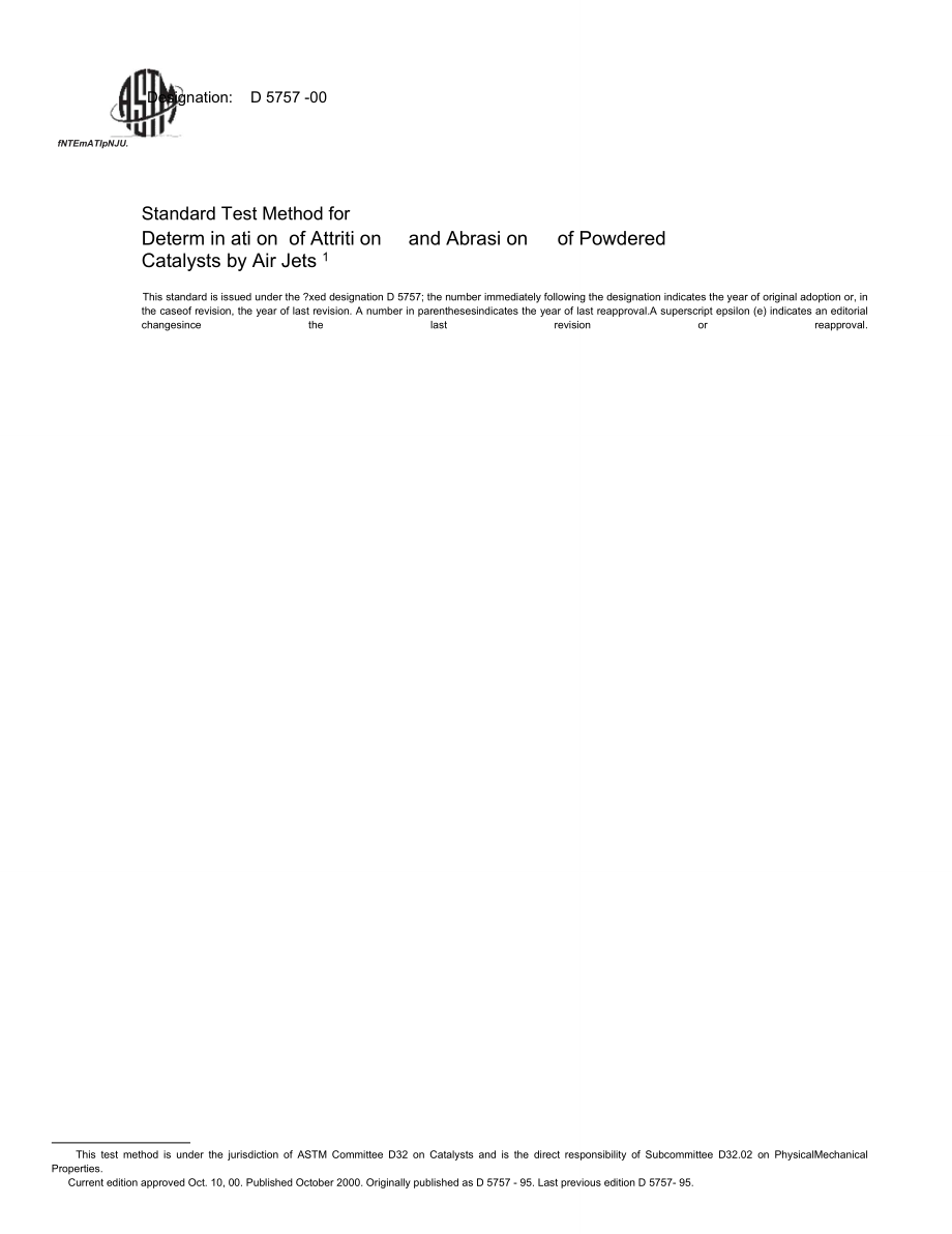 ASTMD5757-00标准催化剂、粉体耐磨指数的测定_第1页