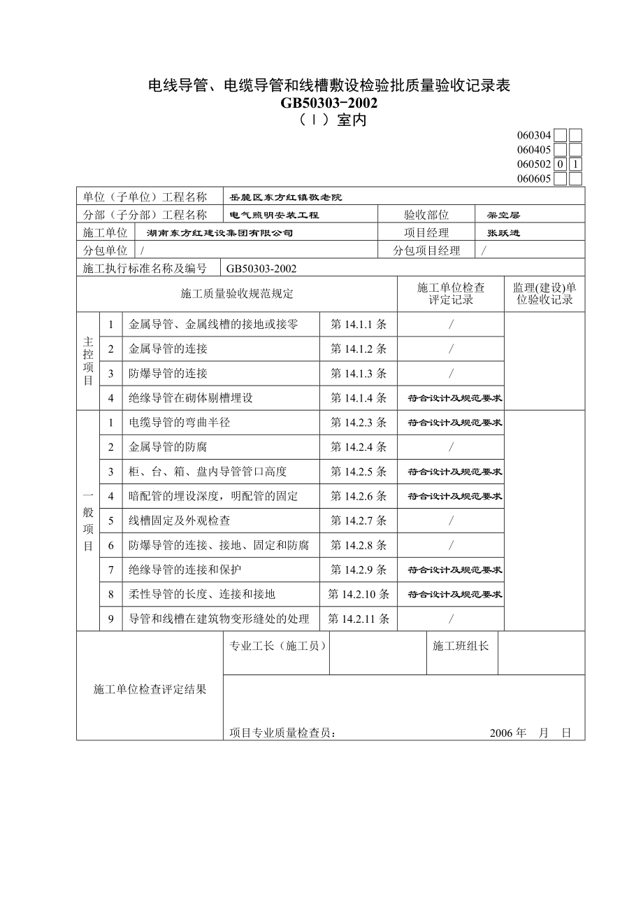 电线导管、电缆导管和线槽敷设检验批质量验收记录表92656_第1页