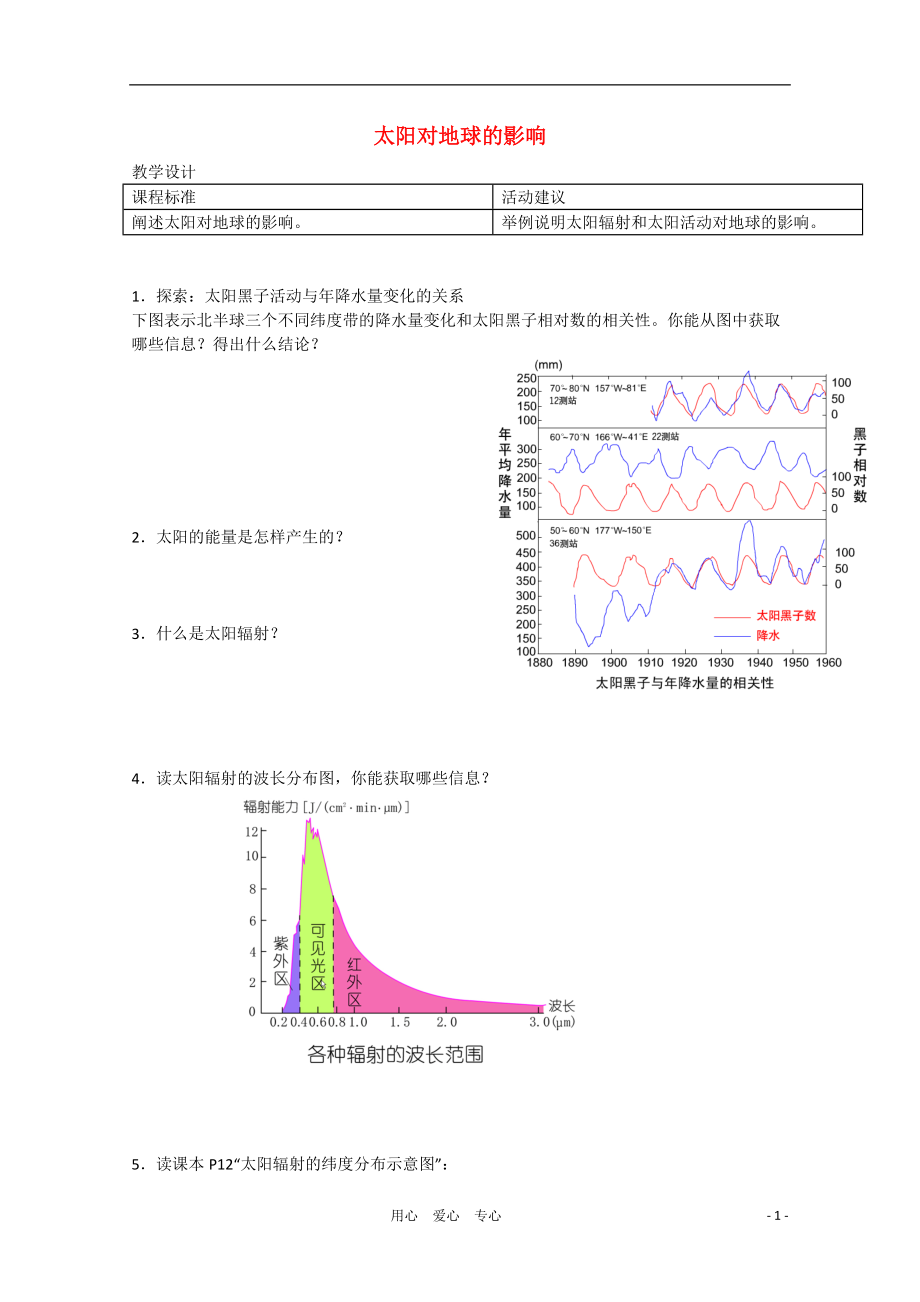 高中地理太阳对地球的影响教案1中图版必修2_第1页