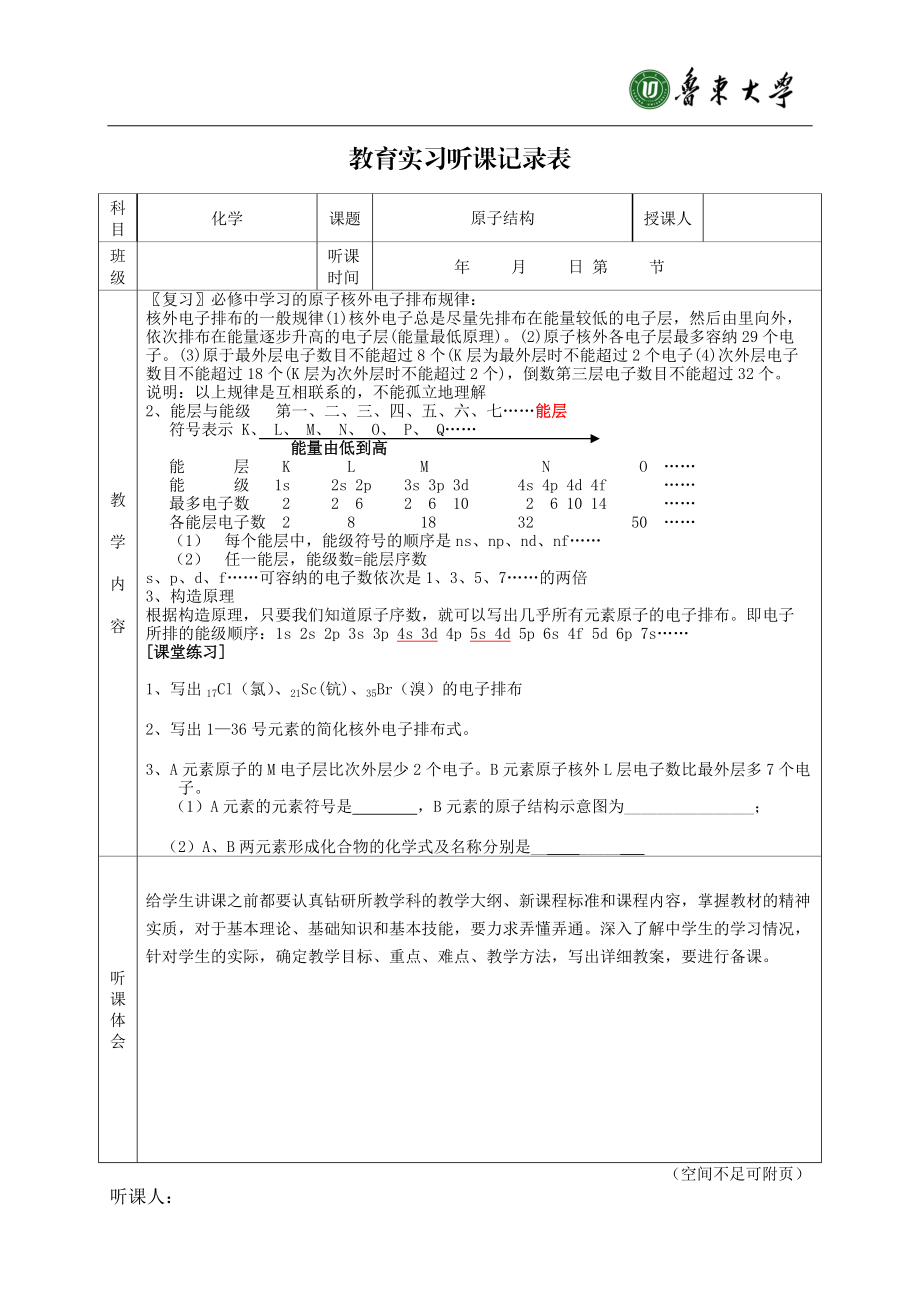 教育实习听课记录表2_第1页